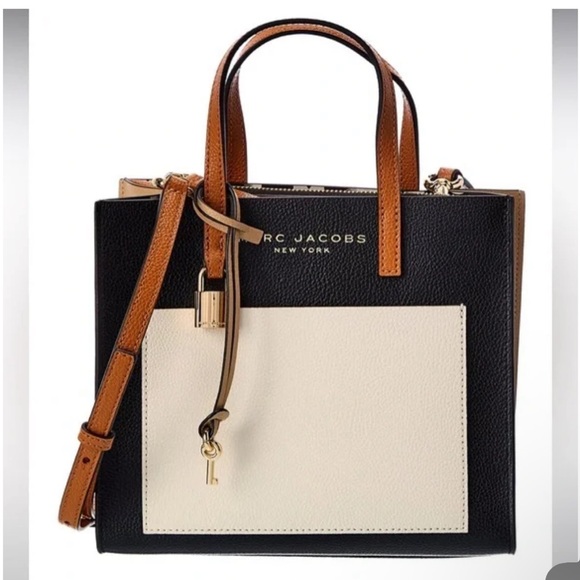 Marc Jacobs Handbags - Marc Jacobs Black, Cream & Tan Leather Structured Tote